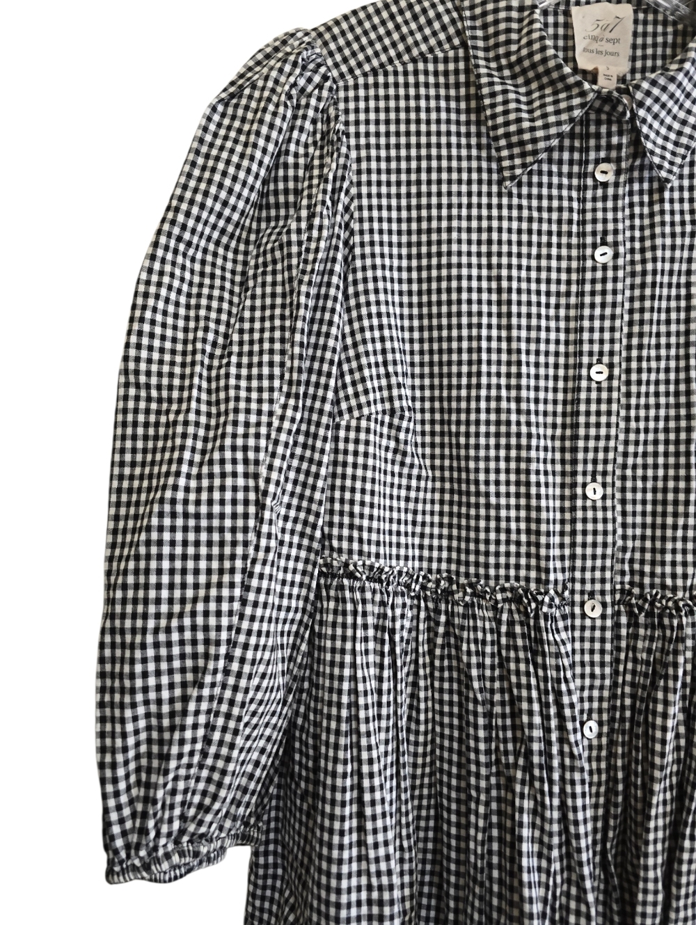 Cinq A Sept Gingham Peplam Button Up Shirt Small Black White - Picture 4 of 8